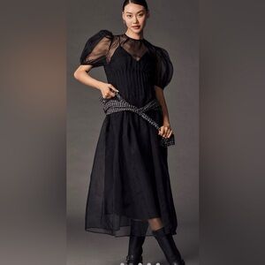 Anthropologie Black Maxi Dress with Checkered Accent